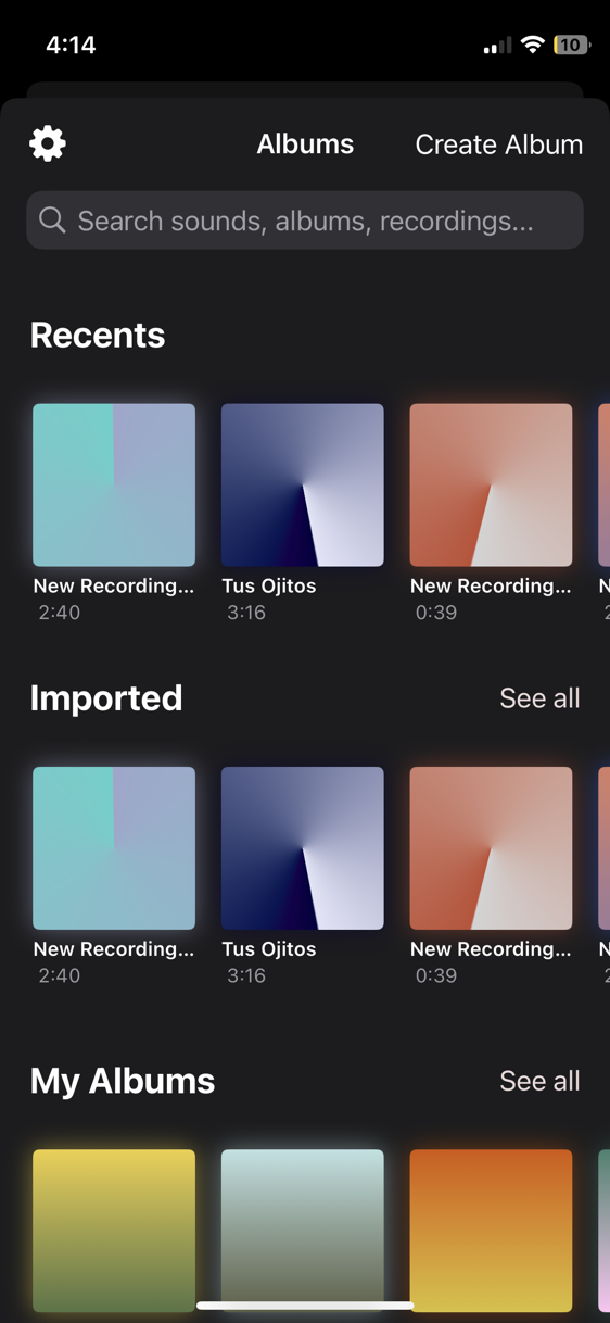 Sound Library — Recents and Imported recordings
