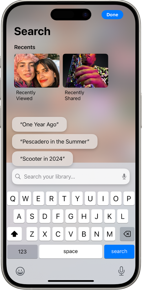 Apple Photos iOS 17 — dedicated Search tab. © Apple Inc. Used for educational illustration under fair use.