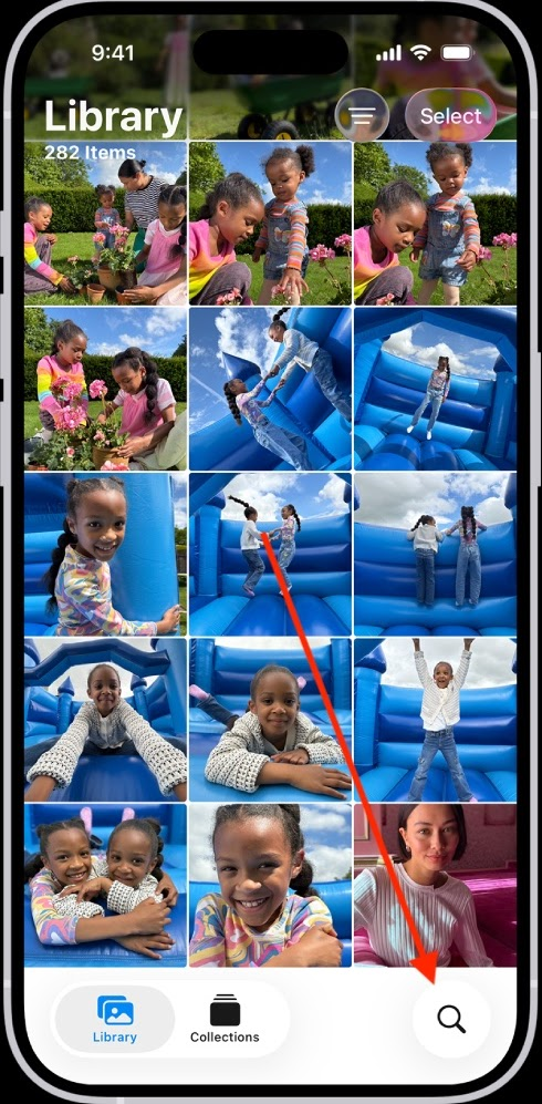 Search icon — Apple Photos iOS 26. Further minimized. © Apple Inc. Used for educational illustration under fair use.