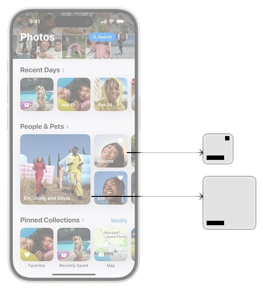Album cards — Apple Photos iOS 18. Overlay by Parla Music. © Apple Inc. Used for educational illustration under fair use.